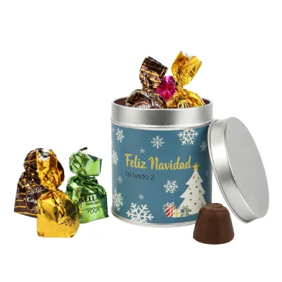 Chocolate para Navidad en bote metálico personalizado