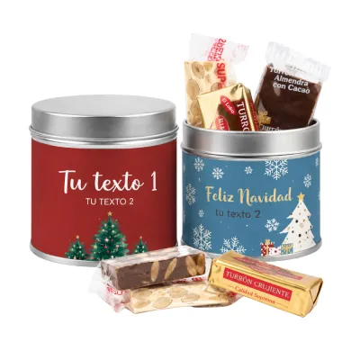 Bote personalizado con mini turrones para Navidad